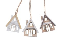 Dekorace dřevěný domek závěs 5cmLx0,5cmWx6cmH - 3ks