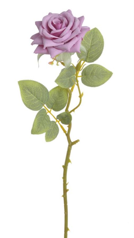 Umělá rozkvetlá růže na stonku s listy, květ Ø 8cm/ dl.41cm