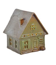 Dekorace svícen LED ve tvaru keramický domek 10,7cmLx11cmWx12,2cmH