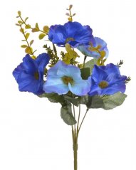 Umělá kytice 5 větviček+ 5 květů s listy a doplňky, dl. 32cm