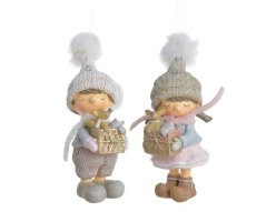 Dekorace figurka dítě s dárkem 6cmLx4,5-5cmWx13cmH MIX druhů - závěs