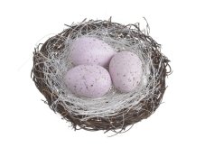 Jarní dekorace proutěné hnízdo s vejci 12 cm∅,  3,5 cmH