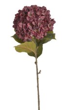 Umělá hortenzie s listy, hlava Ø 20cm, dl.80cm