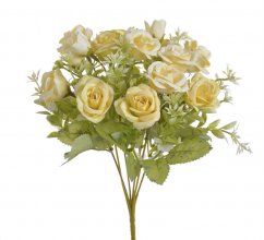 Kytice umělých růžiček , 12 květů a 3 poupata s listy a doplňky dl. celkem 32cm