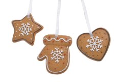 Vánoční dekorace perníky závěs 5cmLx0,7cmWx5-6cmH - 3ks