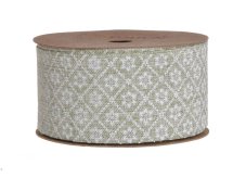 Plátěná stuha s potiskem 4cm/10m zelenošedá s kvítky