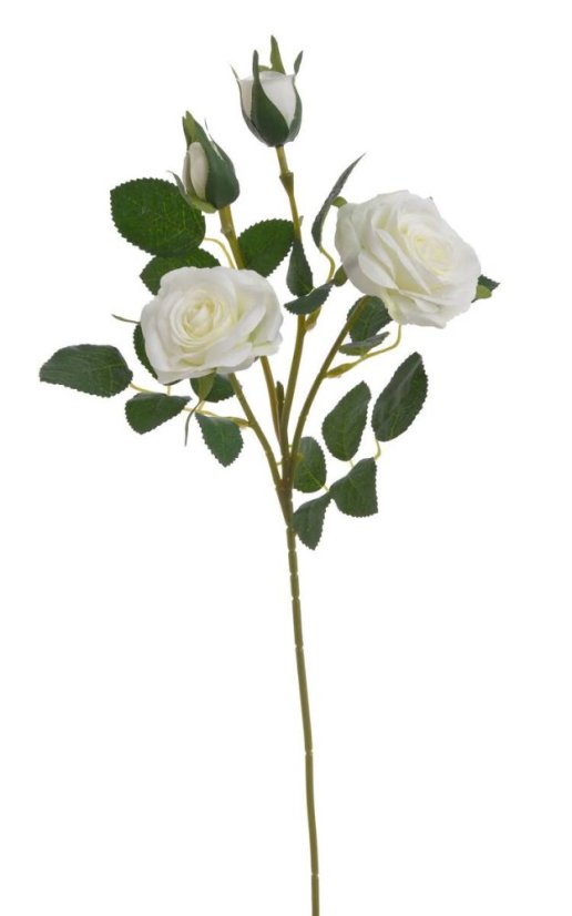 Umělá rozkvetlá růže 2 květy + 2 poupata,  květ Ø 6,5cm, dl.49cm