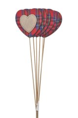 Dekorace dřevěné srdce zápich (10cmL x 0,5cmW x 9cmH) 40cmH - 6ks