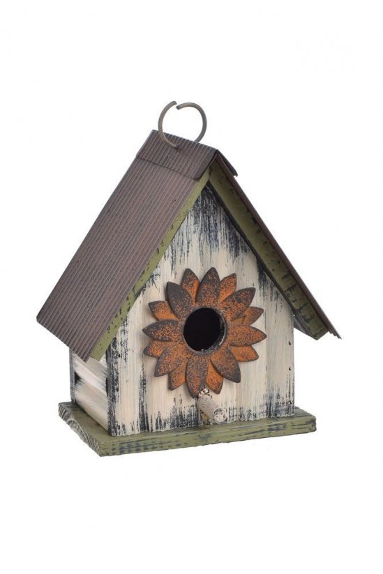 Jarní dekorace dřevěná ptačí budka  - závěs 17cmLx12cmWx20cmH