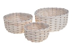 Dekorace proutěné nádoby na aranžování s igelitem uvnitř 16cm∅x8cmH, 20cm∅x9,5cmH, 23cm∅x11cmH - 3ks