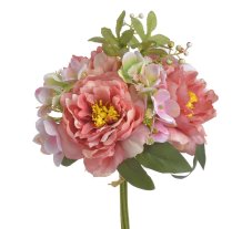 Kytice umělých pivoněk a hortenzií s doplňky, pivoňka Ø12cm/dl. celkem 35cm