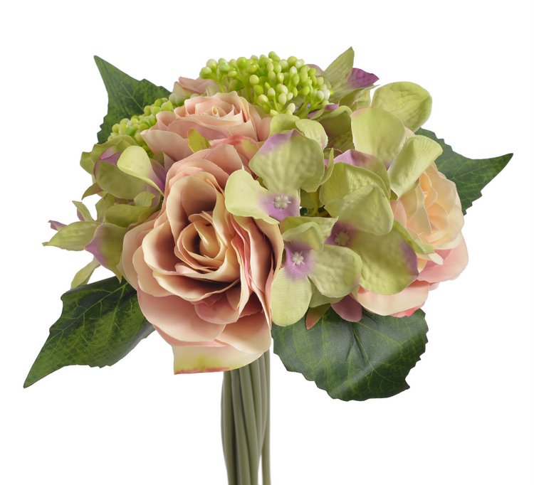 Kytice umělých hortenzií a růží s doplňky a listy dl. 30cm 149CAN76-11432_14