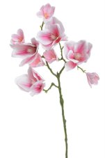 Umělá květina magnolie s listy - 4 květy a 6 poupat dl. 58cm