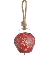 Dekorace plechový barvený kravský zvon s ornamenty (10,5cmL x 7cmW x 11,5cmH) 24,5cm