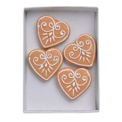 Vánoční dekorace perníkové zdobené srdce 3,5cmLx0,7cmWx3,2cmH - 4ks