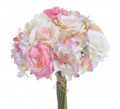 Kytice míchaná růže a hortenzie, 10 ks, dl.20 cm, barva 00