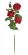 Umělá rozkvetlá velvetová růže tři květy s poupětem, květ Ø 9cm/dl.105 cm