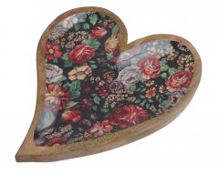 Dekorace dřevěný tácek ve tvaru srdce s květinovým vzorem 26,5cmLx2,5cmWx34cmH