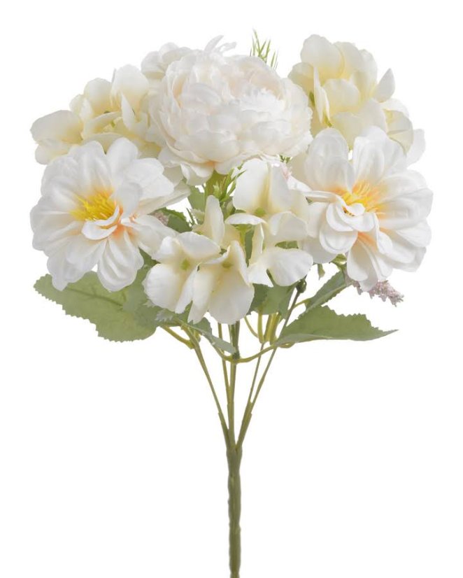 Umělá míchaná kytice z pivoňky, hortenzie a dahlie dl. celkem 28cm
