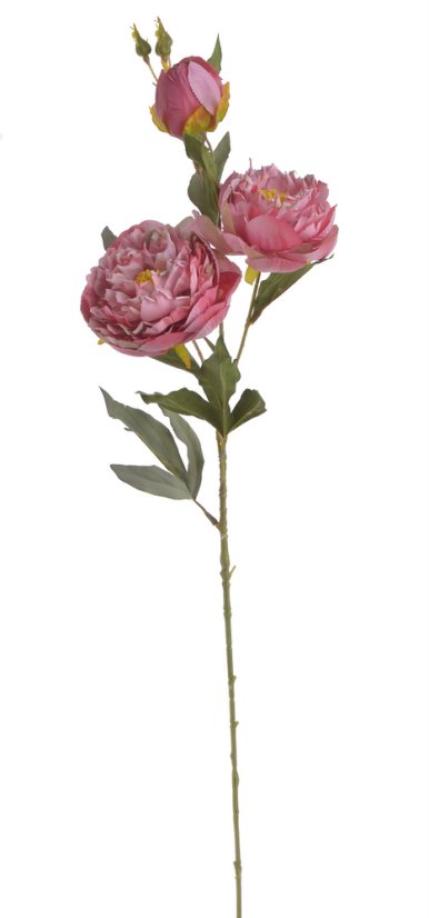 Umělá pivoňka na stonku s listem - 2 květy a poupě, květ Ø 10cm, celková dl. 87cm