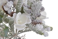 Umělá zasněžená kytice s magnolií, 36 cm