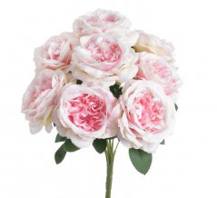 Kytice umělých růží s listy, květ Ø 12cm/dl. celkem 38cm