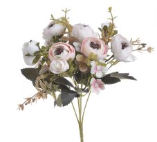 Kytice umělých ranunculusů s doplňky, květ Ø 4 cm, dl. 28cm