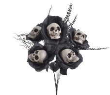 Halloween kytice s lebkami černá 35 cm – dekorace s 5 lebkami