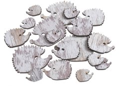 Podzimní dřevěné výseky ve tvaru ježka vel. 3-7 cm,  - 18ks
