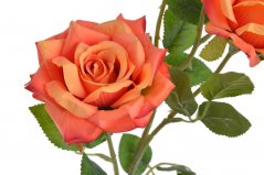 Umělá růže na stonku 2 květy a poupě s listy, hlavičky Ø 9 cm, dl. 64 cm
