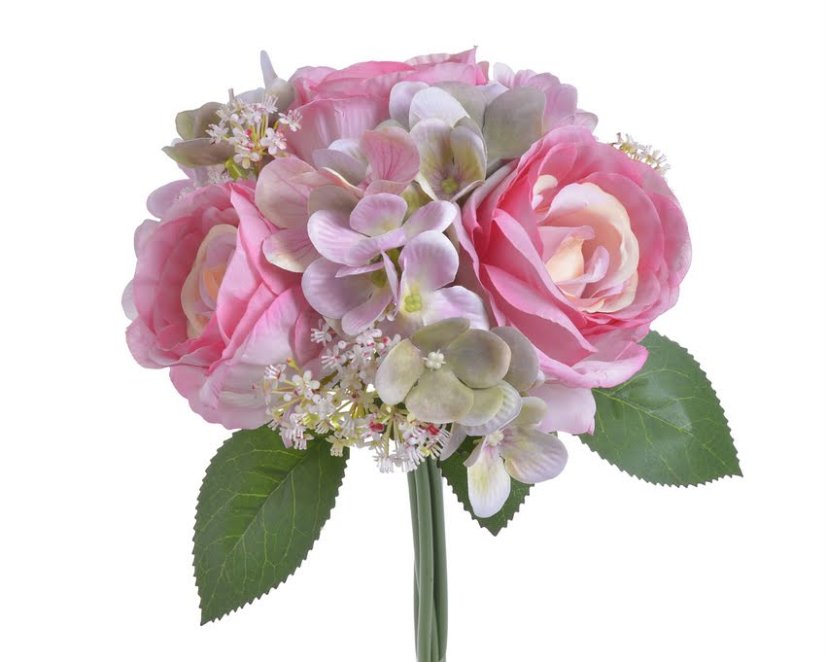 Kytice umělých růží a hortenzií s listy, dl.  30cm