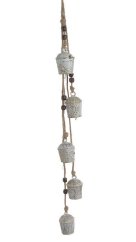 Dekorace 5 plechových kravských zvonců s ornamenty (3,5cmL x 3,5cmW x 5,5cmH) 63cmH - závěs