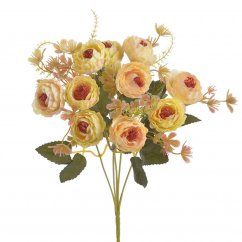 Kytice umělých růžiček s doplňky a lístky, květ Ø 3cm/dl.30cm