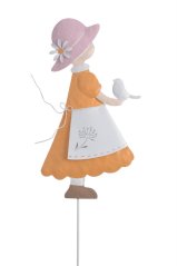 Dekorace kovová dívka s ptáčkem zápich (18cmL x 1,5cmW x 30cmH) 96cmH