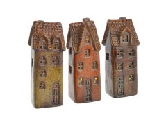 Dekorace keramický LED domek MIX 6cmLx5,5cmWx15,5cmH