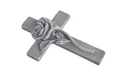 Dekorace 3D kříž s růží 12cmLx8,5cmWx2,5cmH