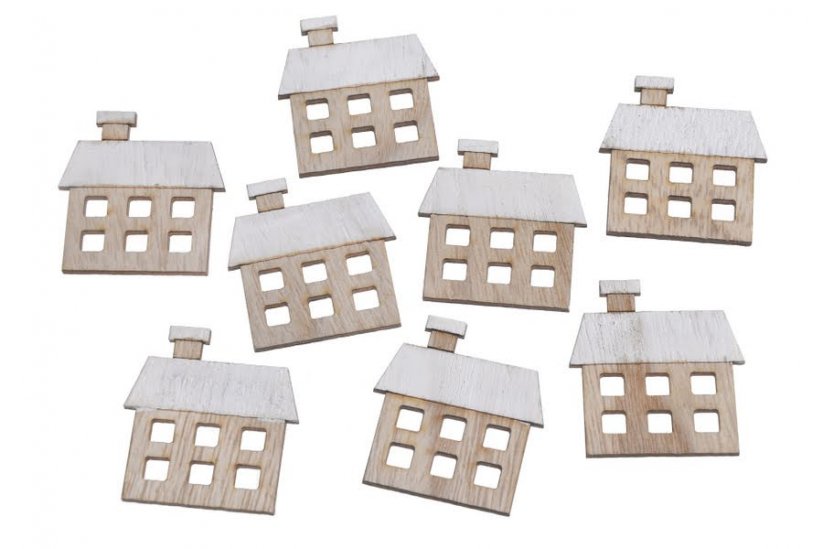 Dřevěné domky s bílou střechou 4cmL x 0.3cmW x 4,5cmH - 8ks