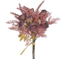 Kytice umělých růží s vřesem 6 květů a 4 poupata dl. celkem 32 cm
