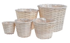 Dekorace sada proutěných nádob s igelitem uvnitř 30cm∅x26,5cmH,25cm∅x21cmH,21cm∅x16,5cmH,17cm∅x15cmH,13cm∅x12cmH - 5ks