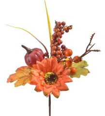 Zápich podzim s dýní, bobulemi, slunečnicí a listy, dl. 18 cm