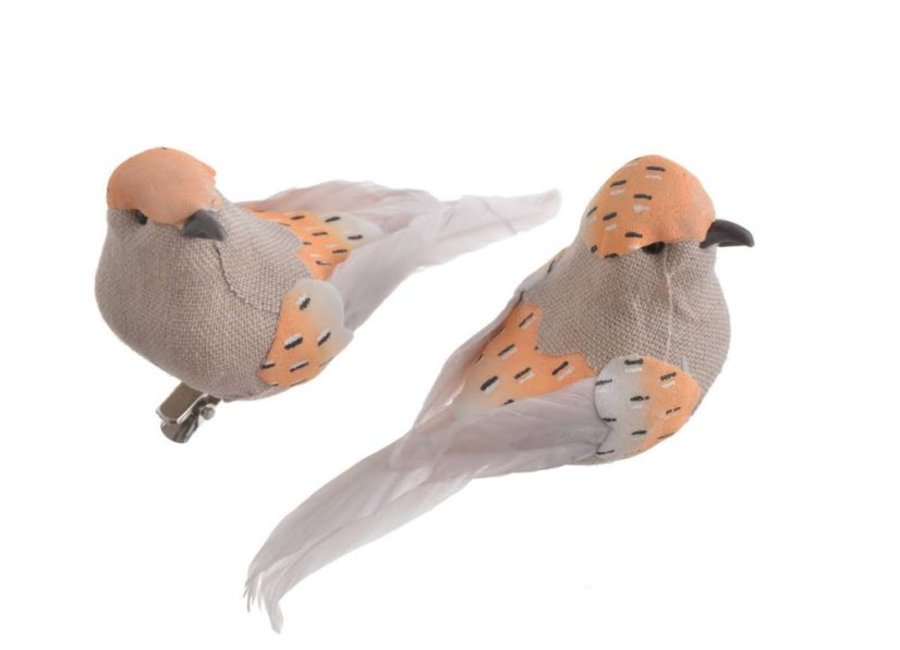 Dekorace péřový ptáček na klipu  11cmLx4cmWx5cmH - 2ks