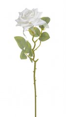 Umělá rozkvetlá růže na stonku s listy, květ Ø 8cm/ dl.41cm