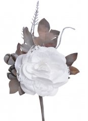 Umělá růže s krajkou na drátku s lístky a doplňky,  květ Ø 8cm/ zápich celkem 25cm_05