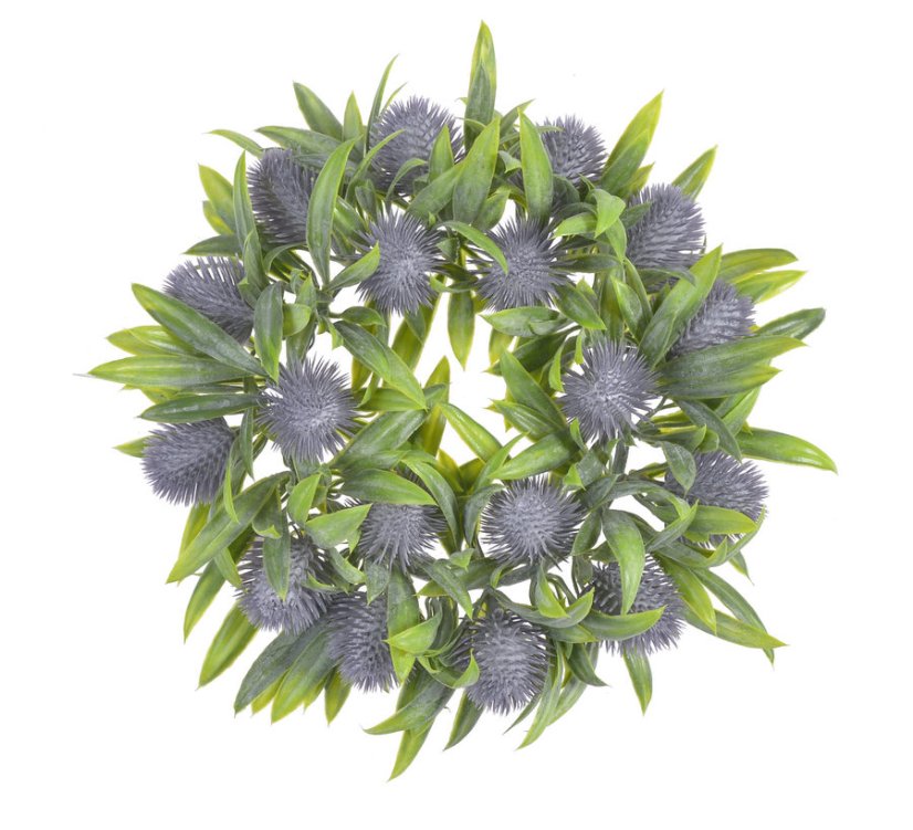 Věnec z umělých lístků a bodláků Ø 20cm