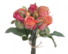 Kytice umělých růžiček, 6 květů a 3 poupata s listy, celkem dl. 27cm