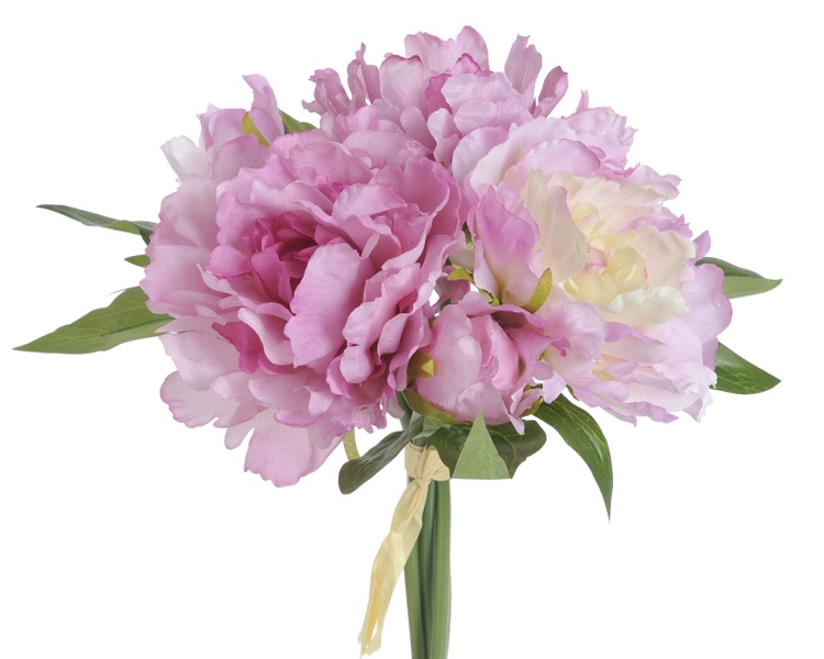 Kytice umělých pivoňek, 3 květy a 2 poupata dl. 25cm - 5ks - Barva: Růžová střední