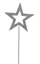 Vánoční dekorace hvězda vykrojená glitrovaná barvená hvězda 9 cm, celý zápich 45 cm - zápich