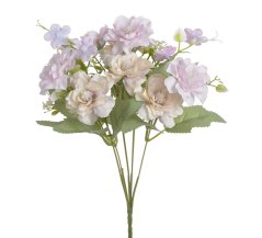 Kytička umělých mini růžiček s listy a doplňky, růžička Ø 5cm/dl. celkem 30cm
