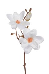 Větvička umělé magnolie s listy, 2 květy + 1 poupě, dl. 48cm