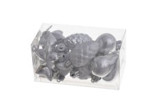 Plastové ozdoby na pověšení, šiška, hvězda, srdce  5,5cm -  12ks